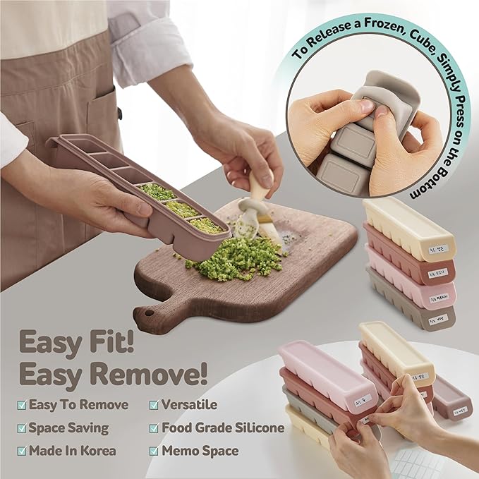 Silicone Freezer Trays with Lid, 0.5oz 12 Section - Leak Proof Silicone Freezer molds for Homemade Baby Food Breastmilk, Purees, Vegetables, Baby Food Jars Ice Tray with Lid BPA Free Pastel Pink