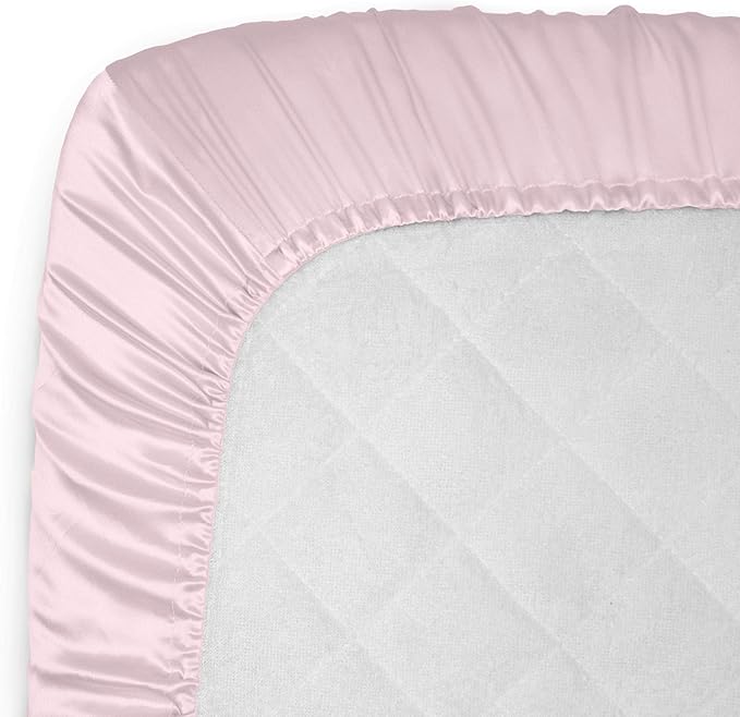 Mulberry Park Fitted Silk Crib Sheet - Grade 6A Pure 19 Momme Toddler Bedding - Gentle on Baby's Delicate Skin, Helps with Bald Spot, Eczema, Dry Skin & Cradle Cap - 28" x 52" / Lullaby Pink