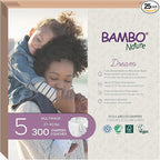 Bambo Nature Hypoallergenic Dream Baby Diapers, Premium Eco-Labeled Sustainable Diapers, Enhanced Leakage Protection, Totally Chlorine-free, Skin Friendly, and Super Absorbent - Size 5 (300 Count)