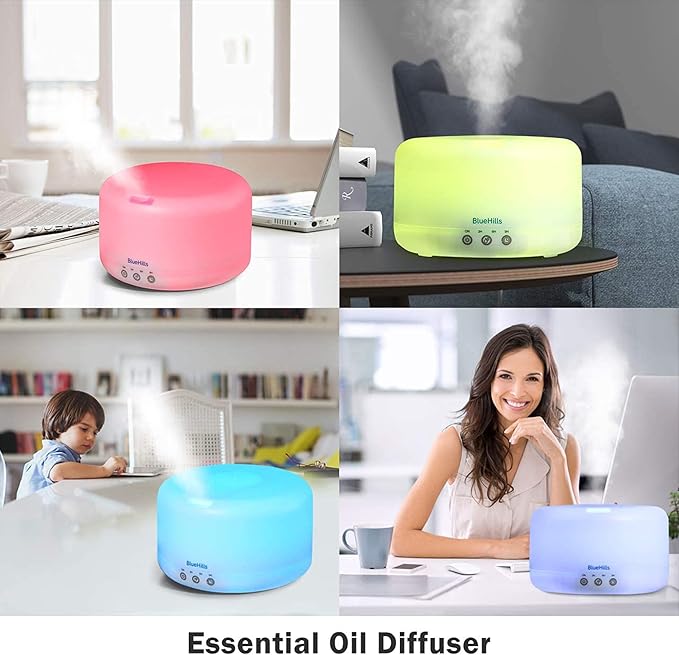 BlueHills Premium 1000 ML XL Essential Oil Diffuser Aromatherapy Humidifier with Remote for Large Room Home 18 Hour Run Huge Coverage Area 1 Liter Mood Lights Extra Large Capacity White D001