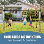 Slsy 60FT Ninja Warrior Obstacle Course for Kids, Complete 13-Obstacle Slackline Kit with Monkey Bar, Swing, Balance Belt, Climbing Ladder & Net, Durable Outdoor Playset Equipment