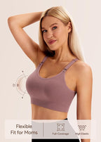 Angelhood Nursing Bras for Breastfeeding, Ribbed Nursing Sports Bra Yoga Maternity Bras Pregnancy Sleep Bralette