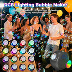 Rechargeable Bubble Machine with Upgrade RGB LED 16 Million Colors, 20000+ Bubbles Per Minute, Portable Bubble Maker for Kids, Weddings, Birthday Parties, Outdoor, Plug in or Battery Power