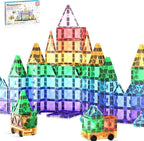 PicassoTiles 120pcs Mini Size Magnetic Tiles Magnet Toys Diamond Series Sensory Construction Building Blocks Set STEM Learning Travel Size Educational Toy for Kids Boys Girls Toddlers Age 3+ PTM120