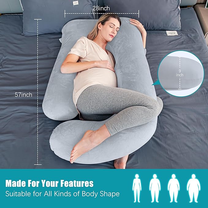 Cute Castle Pregnancy Pillows, Soft U-Shape Maternity Pillow with Removable Cover - Full Body Pillows for Adults Sleeping - Pregnancy Must Haves - Jumbo 57 Inch - Light Grey
