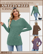 3 Pack Women's Nursing Long Sleeve Tops Breastfeeding Thermal Sweaters with Hidden Zipper Maternity Ribbed Shirts