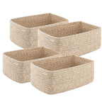 4 Pack Small Storage Shelf Baskets for Organizing, Mini Woven Rope Storage Bins for Towels, Cute Decorative Closet Organizer，Baby Nursery, Gift Empty Baskets -13''Lx8.66''Wx5.11''H-Brown