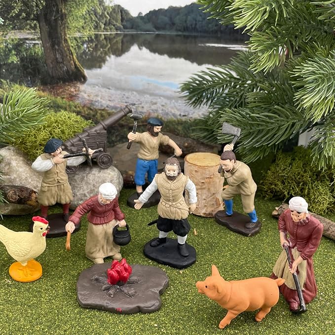 Safari Ltd. Jamestown Settlers TOOB - 10 Figurines: Sailor, Gardener, Blacksmith, Settlers, John Smith, Chicken, Pig, Cannon - Educational Toy Figures For Boys, Girls & Kids Ages 3+