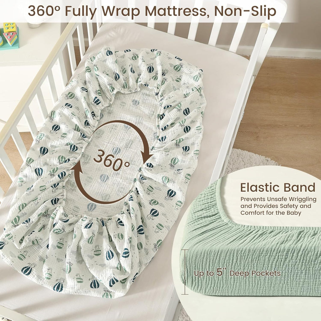 david's kids Muslin Mini Crib Sheets, 2 Pack Cotton Pack N Play Sheets for Boys Girls Neutral, Soft Breathable Baby Sheets Fit Pack N Play, Playard and Mini Crib Mattresses, Animals