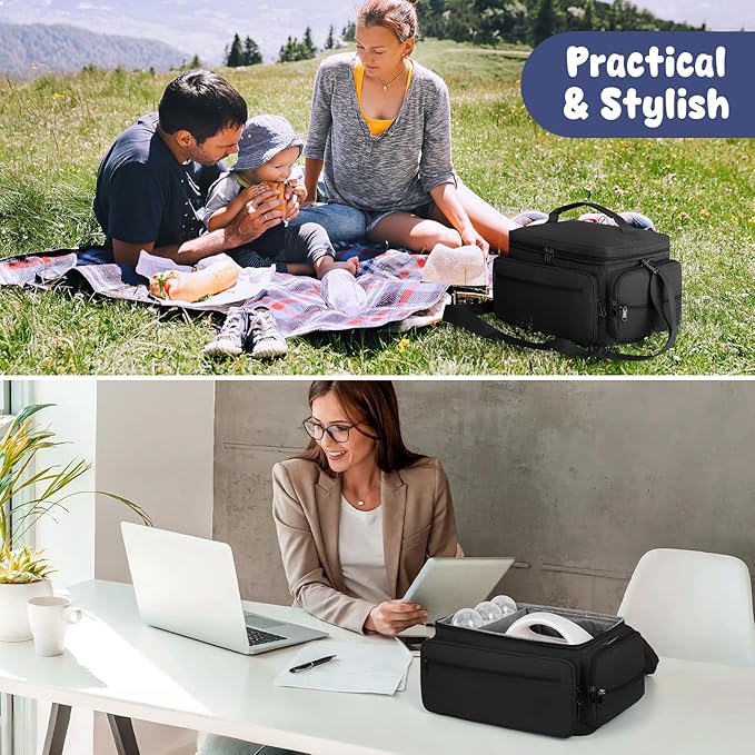 Breast Pump Bag for Spectra S1 S2, Pumping Bag with Waterproof Mat for Pumps Accessories, Portable Pump Carrying Case for Work, Travel and Family Use, Black