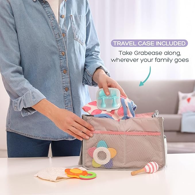 Grabease Baby Feeding Utensils - Anti-Choke Collar & Toddler Fork for Ages 1-3 - Easy-Grip Curved Handle Infant Spoon - Dishwasher-Safe Convenience & Baby Cutlery - Teal