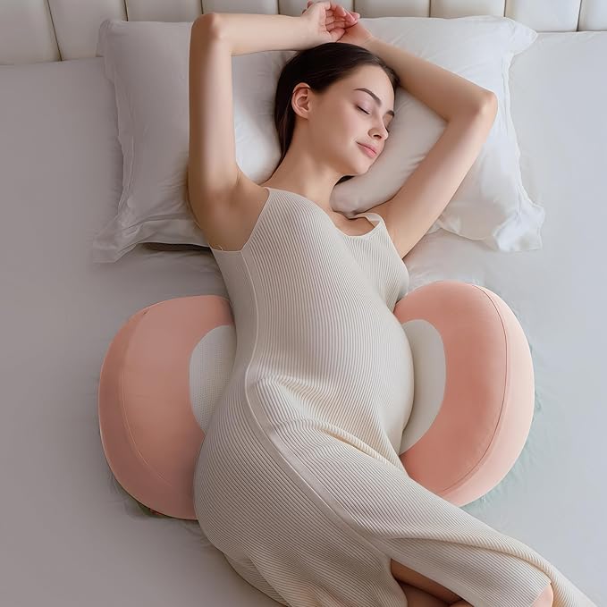 WYXunPlanet Pregnancy Pillow for Maternity Support - C-Shaped Belly & Back Pain Relief, Removable Washable Cover, Cooling Comfortable Wedge Pillow for Side Sleepers, Pregnancy Must Haves （Pink）