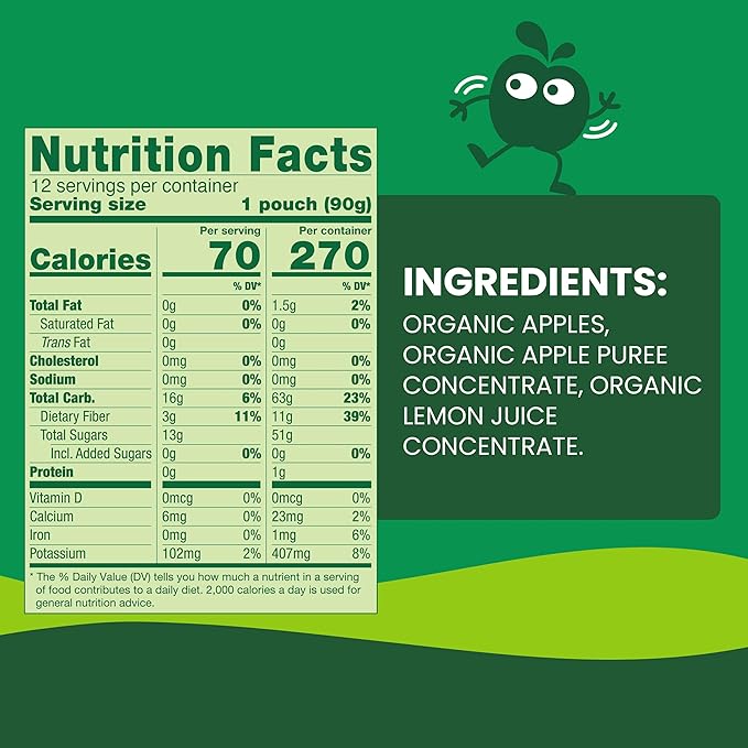 GoGo squeeZ Organic Applesauce and Fruit Puree, Apple Apple, 3.2 oz (Pack of 12), Unsweetened Organic Fruit Snacks for Kids, Gluten Free, Nut Free and Dairy Free, Recloseable Cap, BPA Free Pouches