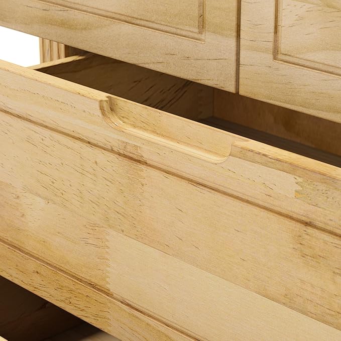 Homsee Baby Changing Table Dresser, 100% Solid Wood Infant Diaper Changing Station Combo, 10-Drawer Baby Nursery Dresser with Removable Tray for Children's Room Bedroom, Nature Color