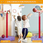 Costzon Kids Basketball Hoop, 2 in 1 Toddler Basketball Hoop Toy Set with Ring Toss & Storage Box for Boys Girls Baby, Portable Basketball Hoop Stand with Adjustable Height for Indoor Outdoor