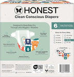 The Honest Company Clean Conscious Diapers for Delicate Skin | Up to 100% Leakproof | Hypoallergenic, Fragrance Free | Gender Neutral | Club Box, Size 6 (35+ lbs), 40 Count (Prints May Vary)