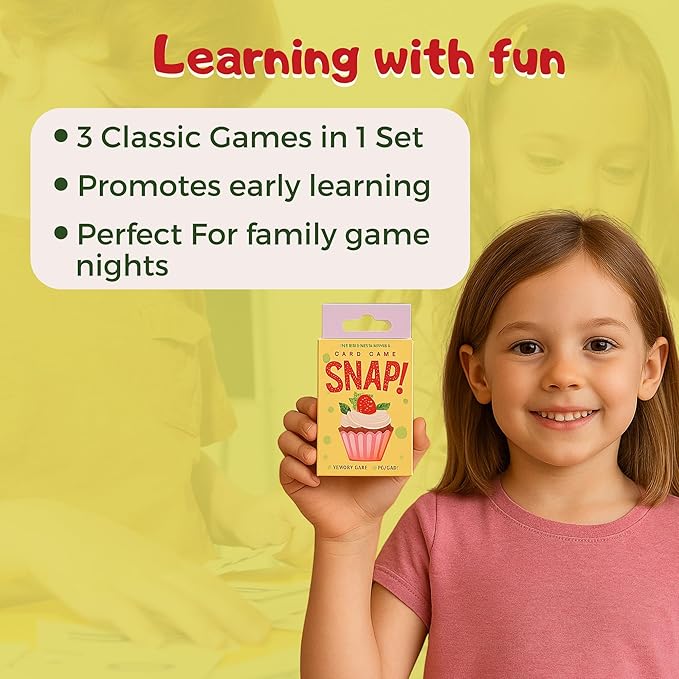 TGC Snap Cards 3-in-1 Summer Card Game Set for Kids – 3 Decks, Educational Memory Match & Creativity, 52 Durable Playing Cards for Ages 4 & Up, Fun Family Game Night, Travel-Friendly, Screen-Free Play