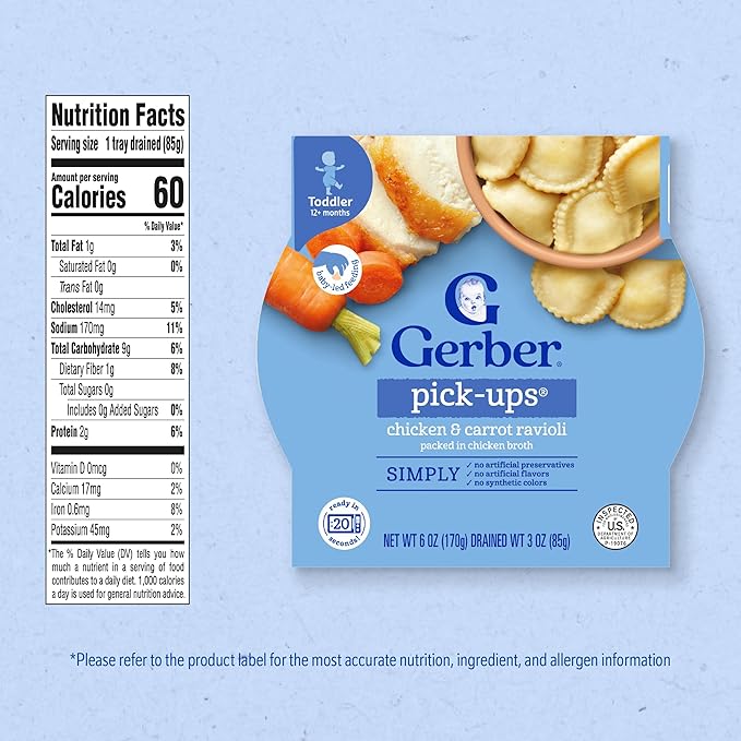 Gerber Pick-ups, Chicken & Carrot Ravioli in a Chicken Broth, 6 Ounce (Pack of 8)
