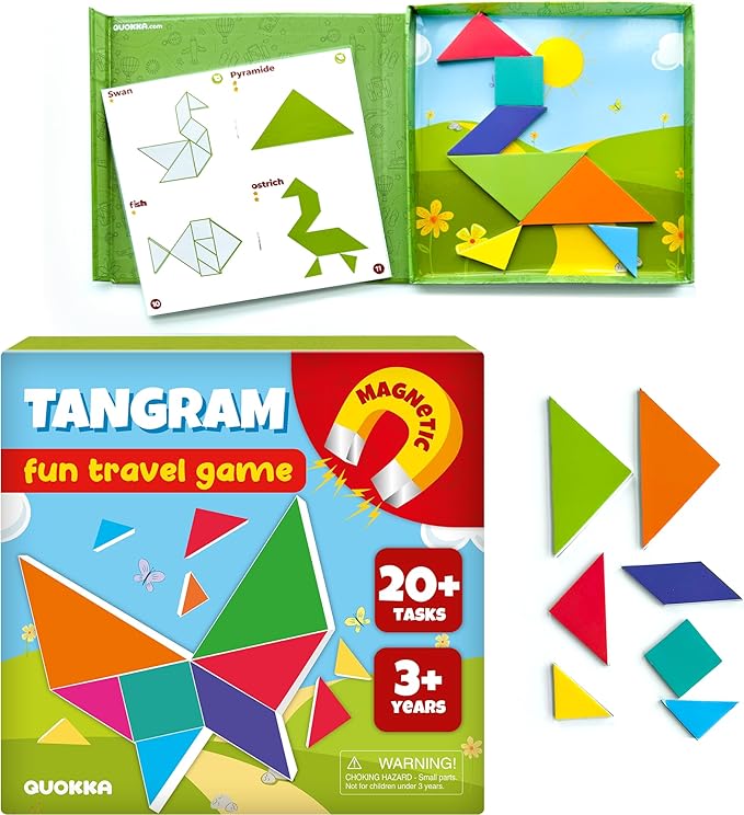QUOKKA Magnet Game for Kids 3-5 - Tangram Game Kids Ages 4-8 - Travel I Road Trip I Plane I Car Ride - Magnetic Toddler Travel Puzzles