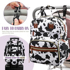 Tuwubi Diaper Bag Backpack, Baby Essentials Travel Tote Bag, Multi function Waterproof Backpacks, Travel Essentials with Stroller Straps & Pacifier Case - Cow Print
