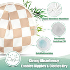 wegreeco Nursing Breast Pads (14 Pack) + Laundry Bag & Travel Storage Bag, 4.7 inch - Washable & Reusable Breastfeeding Nursing Pads (Light Coffee Checkerboard, Large, Contoured Shape)