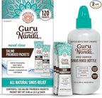 GuruNanda Sinus Rinse Bottle & Saline Premixed Packets 120ct - All Natural Sinus Rinse Packets to Help with Allergies & Congestion Relief, 0.08oz Each