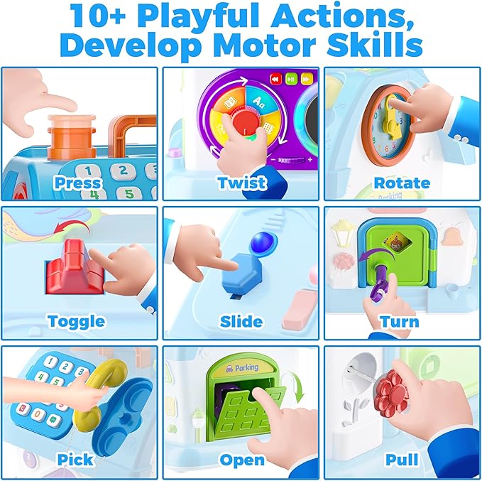 Montessori Toy for 1 Year Old Boy Gifts, Musical Baby Toy 9-12-18 Month, Bilingual Educational Toddler Toys Age 1-2, First Birthday Gift for 1 Year Old Boy (Blue)