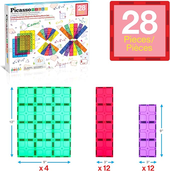 PicassoTiles Large Stabilizer Building Block Base Magnetic Building Block Tiles Jumbo XL Plate Foundation Kit Magnet Tile Stacking STEM Toy Set Compatible Education Construction Learning Square Set