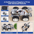 SunFounder PiCar-X AI Video Robot Car Kit with Raspberry Pi Zero 2 W+32G TF Card, ChatGPT-4o Enabled with Video Recognition, Python, Scratch, Camera, Mic, Rechargeable Batterry