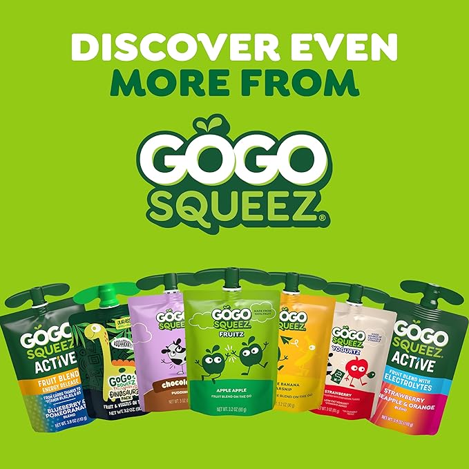 GoGo squeeZ Organic Applesauce and Fruit Puree, Apple Apple, 3.2 oz (Pack of 12), Unsweetened Organic Fruit Snacks for Kids, Gluten Free, Nut Free and Dairy Free, Recloseable Cap, BPA Free Pouches