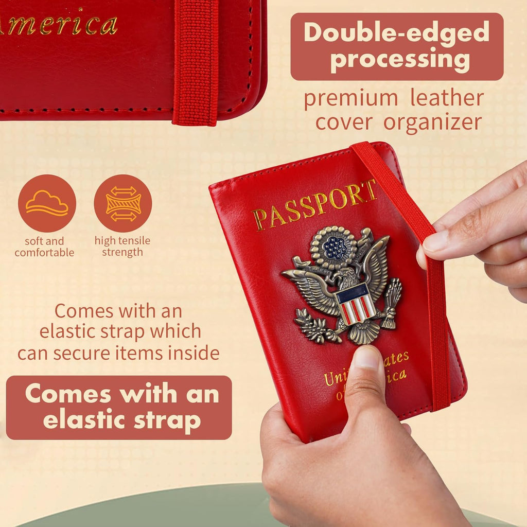 Passport Holder Cover Travel Wallet RFID Blocking Wallets Family Passport Organization Personalized Wallet Case for Men and Women Travel Must Haves (Red)