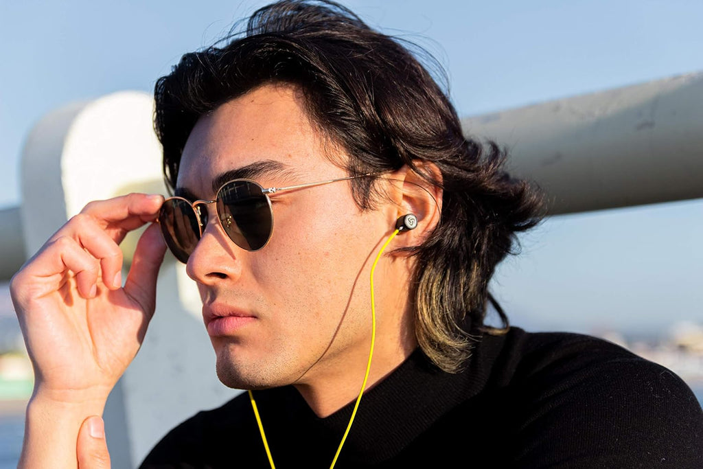 LUDOS Ultra Wired Earbuds in-Ear Headphones, 5 Years Warranty, Earphones with Microphone, Noise Isolating Ear Buds, Memory Foam for iPhone, Samsung, School Students, Kids, Women, Small Ears - Yellow