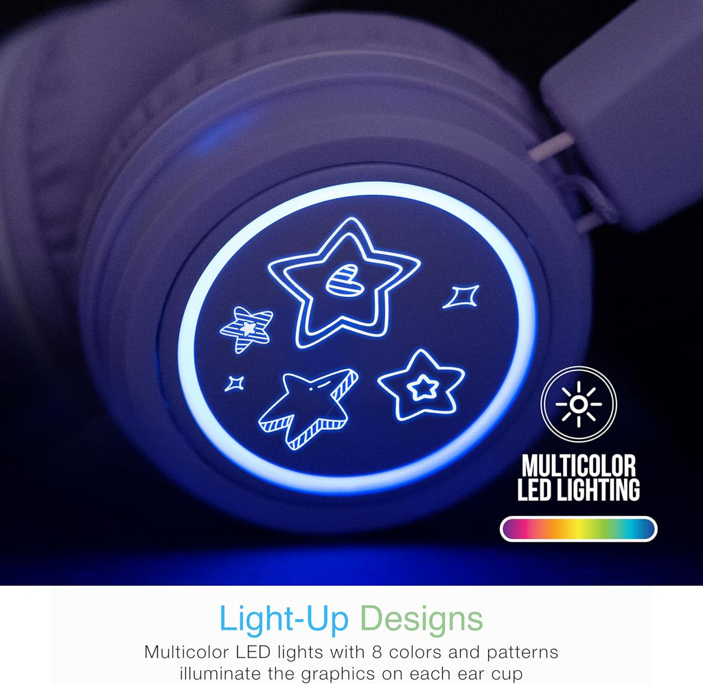 MEE audio KidJamz KJ55BT Bluetooth Wireless Safe Listening Headphones for Children w/LED Lights, 85dB Volume Limiter, Microphone, & 40h Battery; Kids Headset for School/iPhone/iPad/Tablet (Lavender)