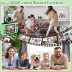 Kids Camera, Birthday Gifts for Boys and Girls Age 3-8,Video Recorder for Kids 8-12,Childrens Digital Camcorder for vlogging Portable Kids Selfie Camera with 32GB SD Card Green