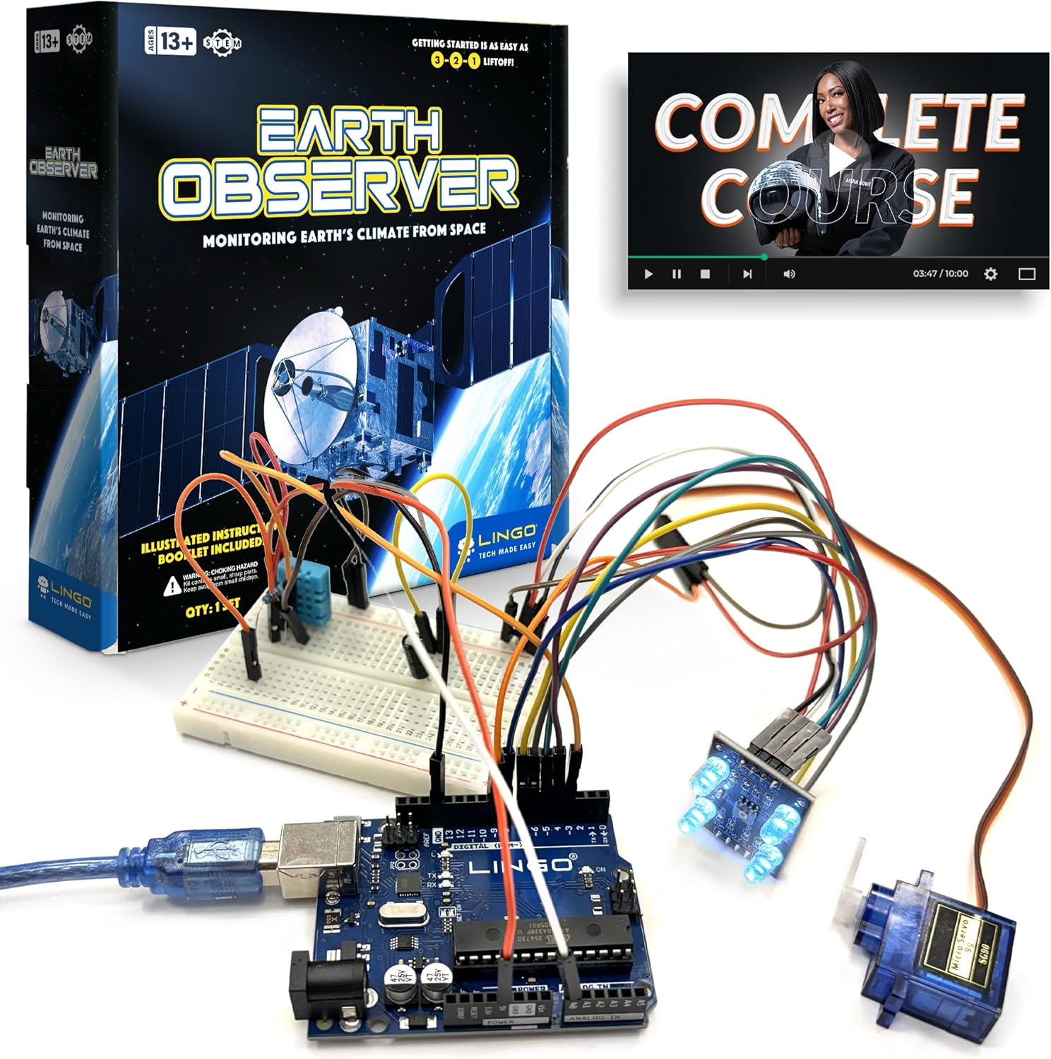LINGO Earth Observer STEM Coding Kit - Build & Code Your Own Satellite to Monitor Earth's Climate from Space - Science Kits for Ages 13+ Years for Birthdays & Holidays