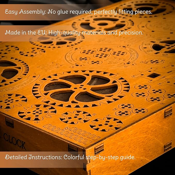 WOODEN.CITY Steampunk 3D Puzzle Clock – DIY Mechanical Wall Clock Kit for Adults – Unique Engineering Gift and Vintage Decor