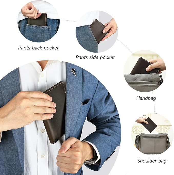 Genuine Leather Passport Holder Handmade Passport cover Lightweight Travel Bifold Passport Wallet dark brown