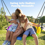 Hapfan 40" Saucer Tree Swing for Kids and Adults, Disc Round Swing for Kids Outdoor with Swivel, UV-Resistant Textilene Fabric, 700 lb Weight Capacity, 9.8 FT Hanging Straps, 2-Year Warranty (Rainbow)