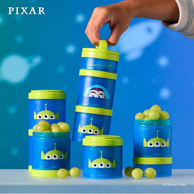 Whiskware Disney Pixar Stackable Polypropylene Snack Containers for Kids and Toddlers, 3 Stackable Snack Cups for School and Travel, Toy Story Buzz Lightyear (Pack of 12)