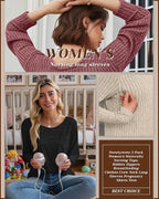 3 Pack Women's Nursing Long Sleeve Tops Breastfeeding Thermal Sweaters with Hidden Zipper Maternity Ribbed Shirts