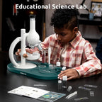 Science Can Microscope for Kids, 1600X Magnification LED Student Microscope with 8 Prepared Slides, Educational Science Lab Toy Great Birthday Gifts, Science Kits for Kids Ages 8-12