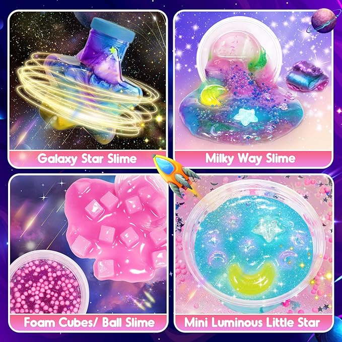Slime Kit,Toys for 6 7 8 9 10 11 12 Year Old Girls Boys Galaxy Slime Making Kit Making Butter Slime Dark Powder to Make Glitter Galactic Slimes Stress Relief Toys Fun Birthday Gifts