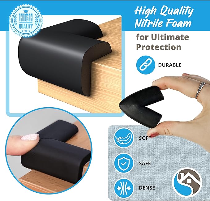 8-Pack Corner Protector Baby To Baby Proof Corners And Edges; Table Corner Covers Baby Safety, Soft Rubber Foam Cushion Corner Guards, Child Proofing Pads, Table Corner Protectors For Furniture, Black