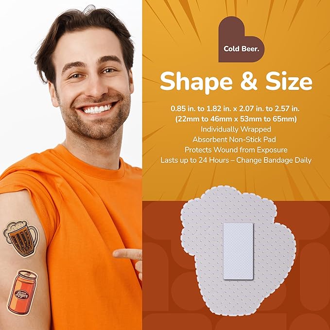 BioSwiss Bandages, Cold Beverage Shaped Self Adhesive Bandage, Latex Free Wound Care, Fun First Aid Kit Supplies for Adults, 24 Count