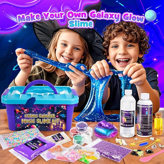 Slime Kit, Magic Galaxy Slime Making Kit with Magic Sticker,Making Butter Slimes Dark Powder to Make Glitter & Galactic Slimes Stress Relief Toys Fun Gifts Toys for 6-12 Year Olds Girls Boys