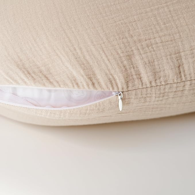 Konssy 2-Pack Muslin Nursing Pillow Covers, Soft & Adorable Nursing Covers for Breastfeeding Pillows, Slipcovers for Newborn Boys & Girls(Brown,Cream)