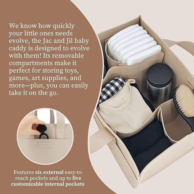 Premium Vegan Leather Baby Diaper Caddy Organizer – Portable Storage Basket for Newborn Essentials, Changing Table, Nursery, Car & Travel, Gifts for Baby Shower (Teddy Beige)