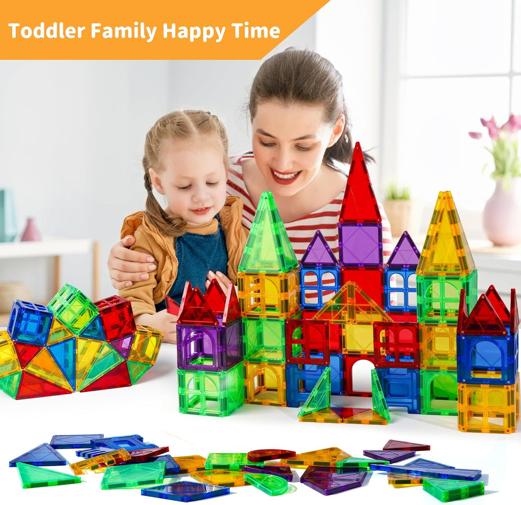 MAGBLOCK Magnetic Tiles Kids Toys, 120PCS 3D Magnetic Building Blocks Set Construction Toys Educational STEM Magnet Tiles for Kids Stacking Blocks Learning Gifts for Toddlers Boys Girls