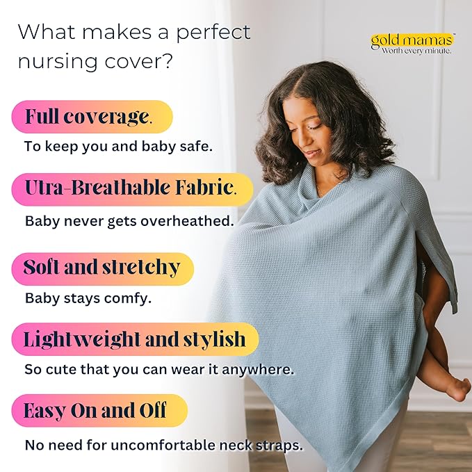 Breathable Nursing Cover Up for Breastfeeding - Privacy Nursing Covers - Newborn Essentials Must Haves - Improved Ponchy by Gold Mamas - Blue