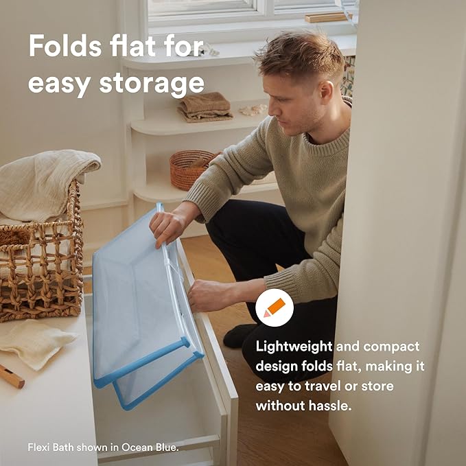 Stokke Flexi Bath Bundle, Sandy Beige - Foldable Baby Bathtub + Newborn Support - Durable & Easy to Store - Convenient to Use at Home or Traveling - Best for Newborns & Babies Up to 48 Months